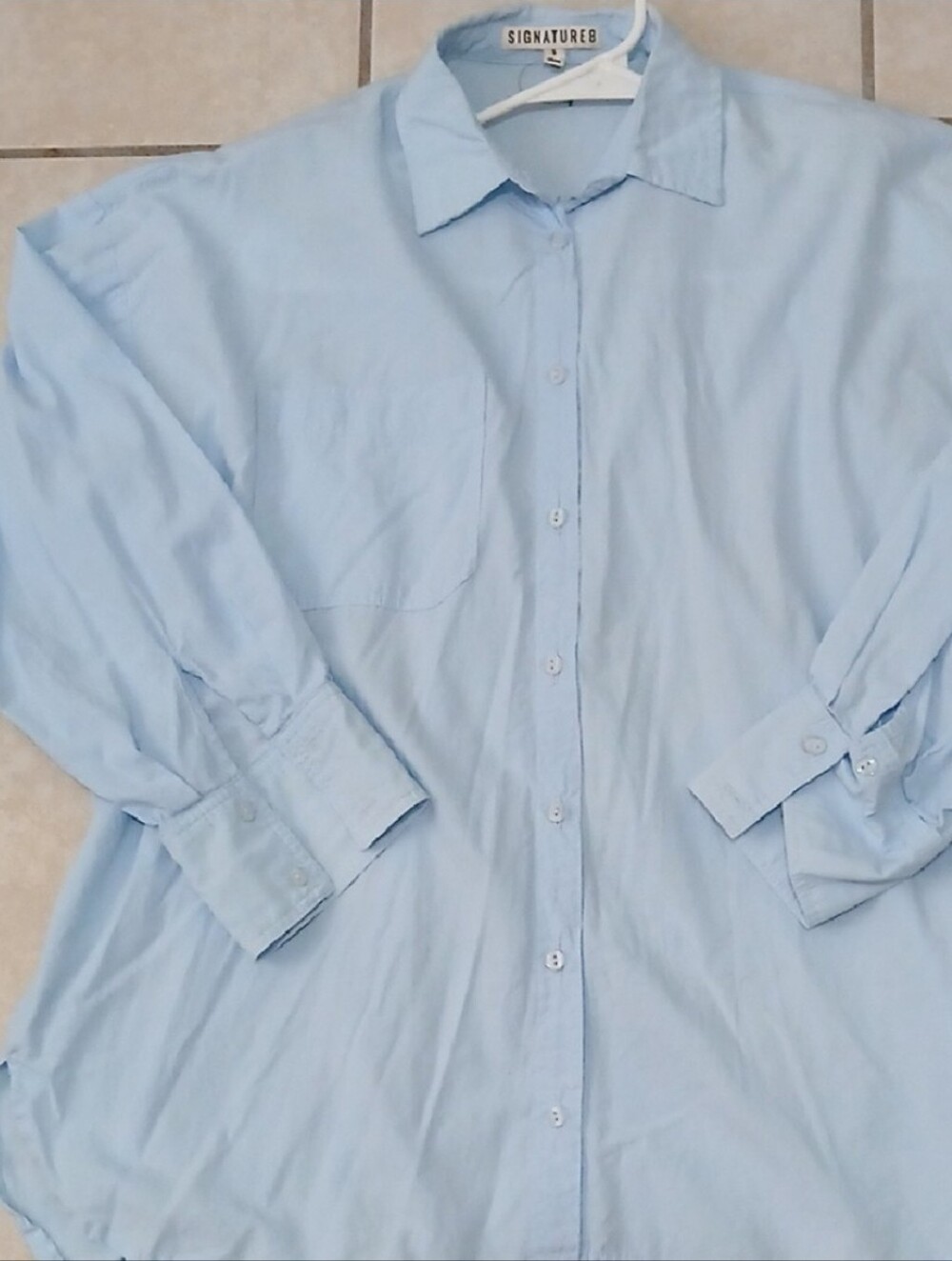 Signature8 Womens Sz S Blue Long Sleeved Boyfriend Style Button Down Shirt